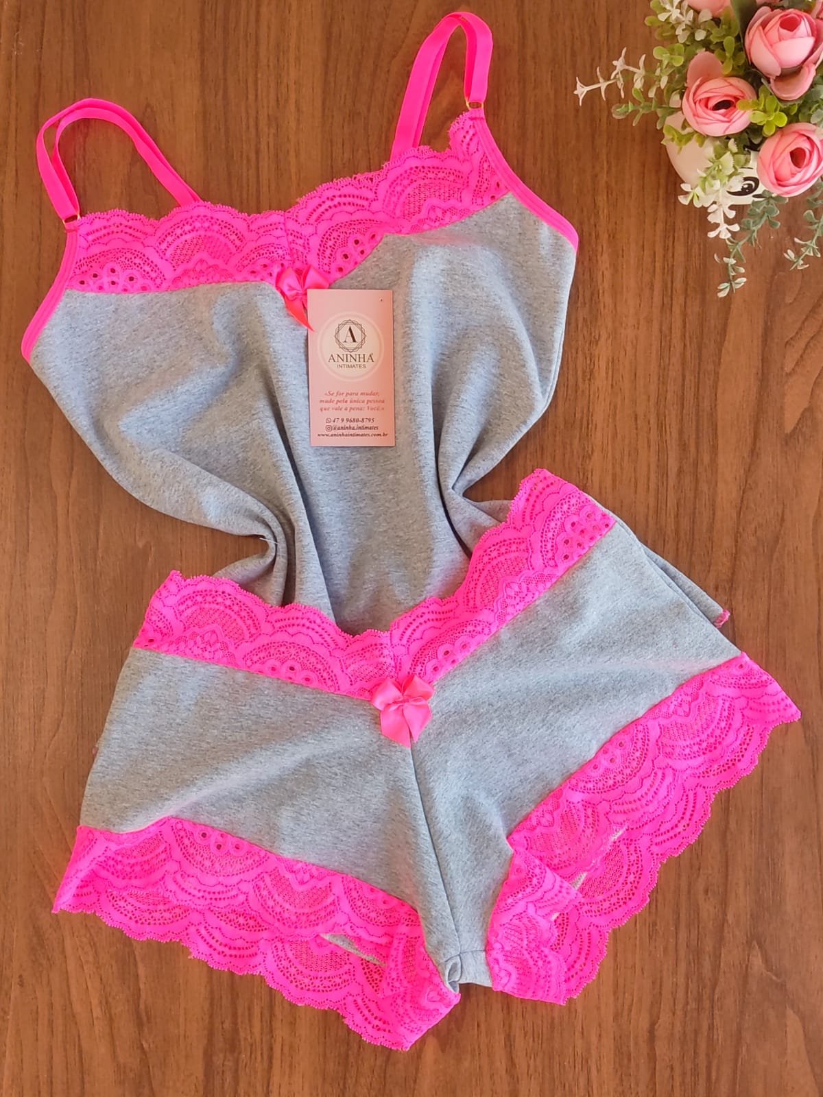 Baby Doll Cotton Rosa Neon Aninha Intimates Lingerie