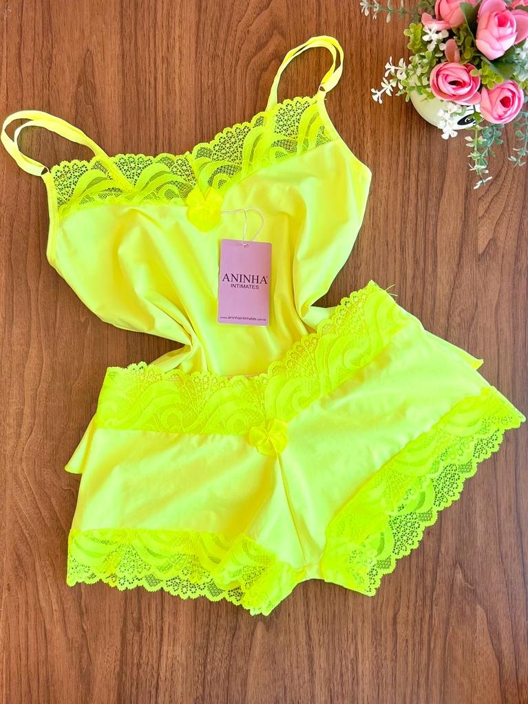 Baby Doll Color Amarelo Neon Aninha Intimates Lingerie