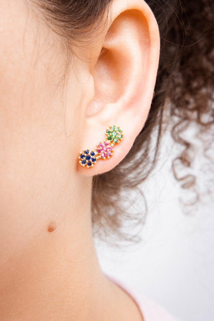 Brinco Ear Cuff Flor Cravejado Em Zirc Nia Banhado A Ouro K Bela