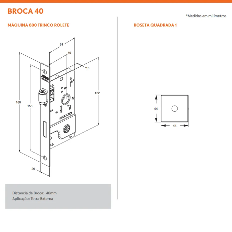 Kit Fechadura Rolete E Trava Tetra Roseta Quadrada Stam Inox