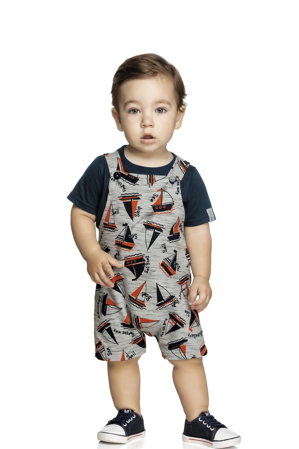 Conjunto Jardineira E Camiseta Beb Menino Marinho Elian