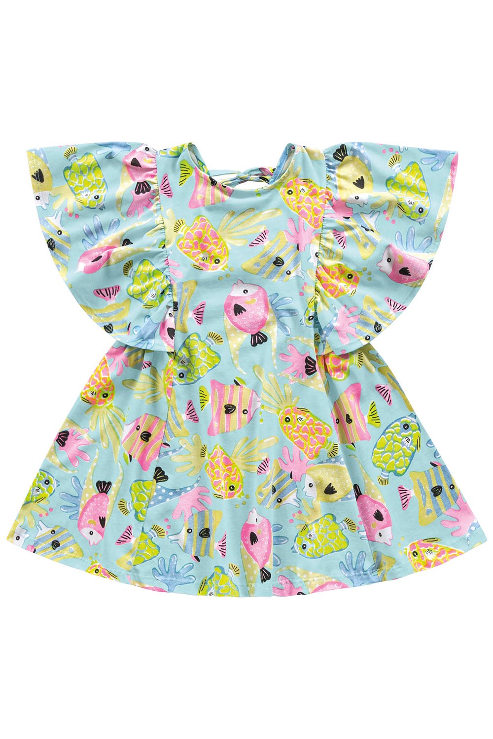 Vestido Em Meia Malha Infantil Menina Sea Tropical Azul Fakini