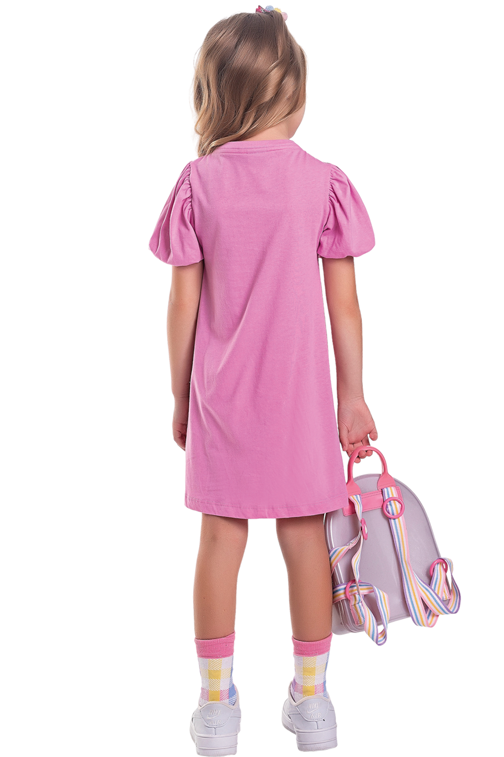 Vestido Em Meia Malha Infantil Menina Sunny Day Rosa Fakini