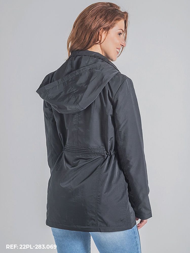 Parka Jaqueta Feminina Alongada Imperme Vel Preto