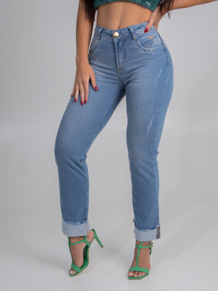 Cal A Feminina Jeans Cigarrete Leg Loose Safira