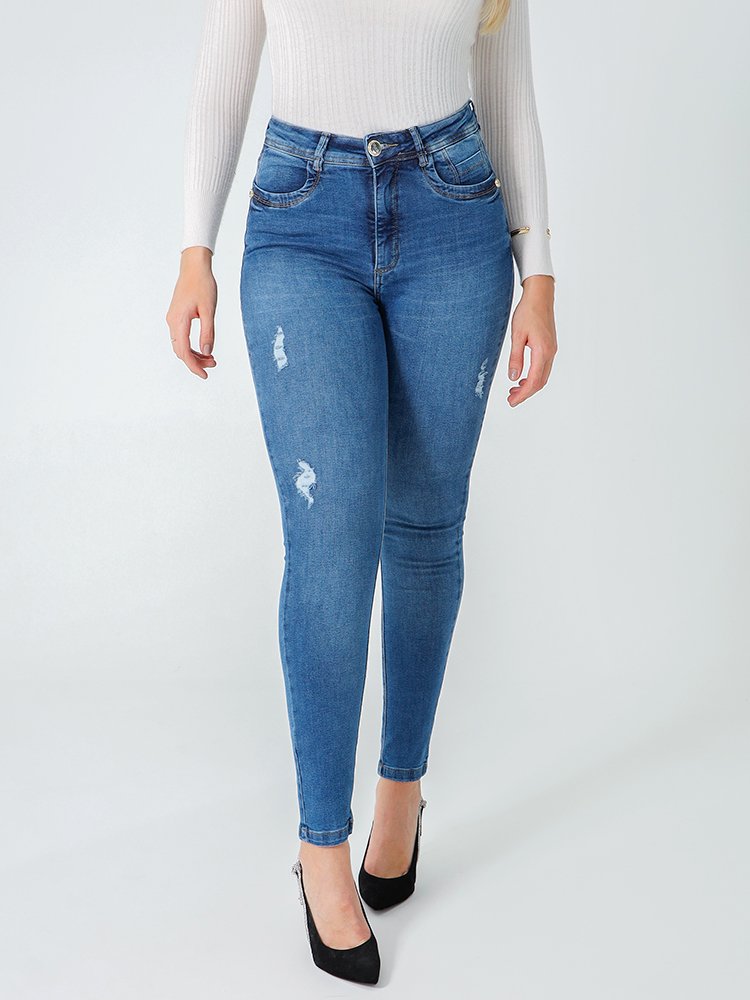 Calça Feminina Jeans Cigarrete Skinny Juliana Safira Destroyed