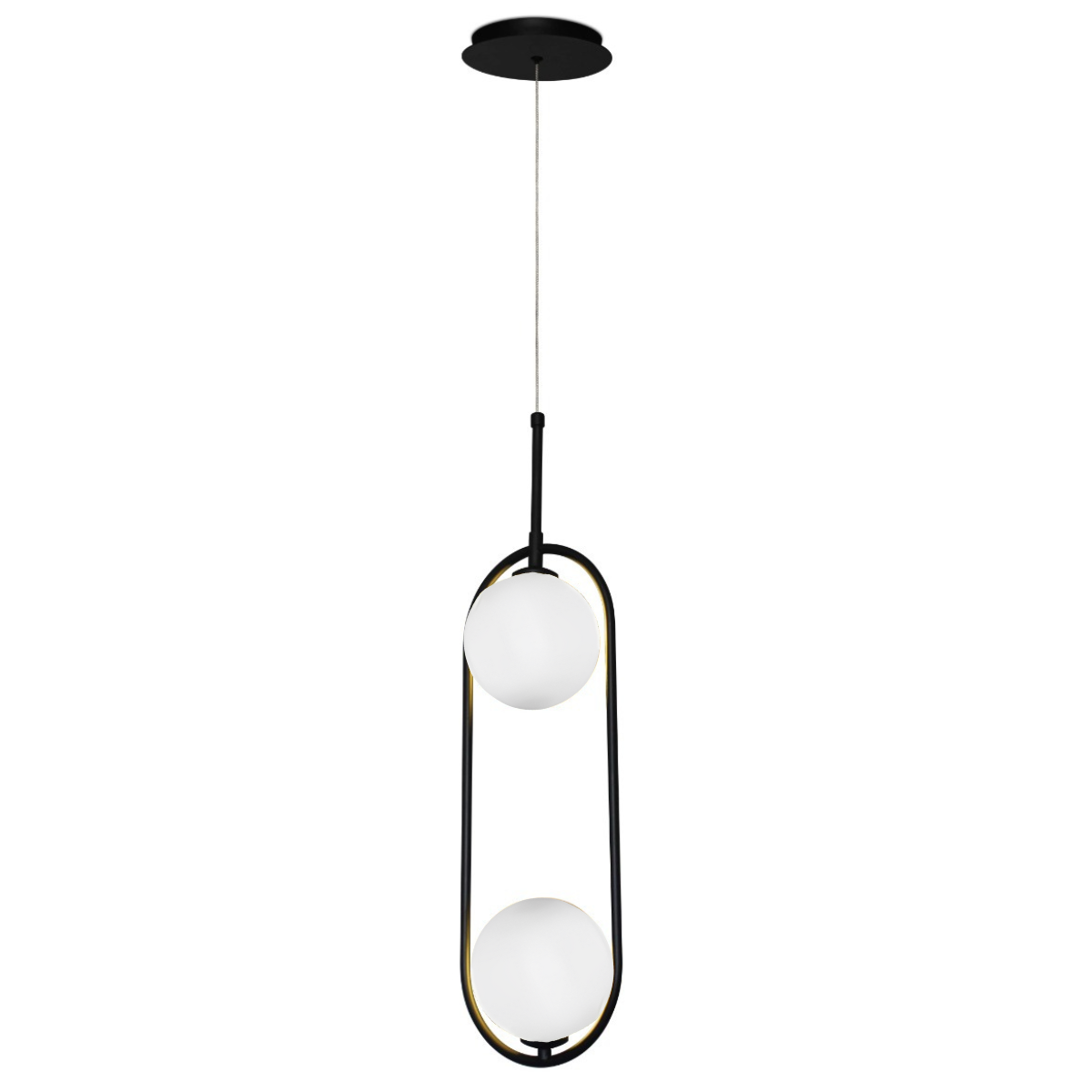 Luminária Pendente Gemini Preto 2 Globo Vidro Spotline Camicado