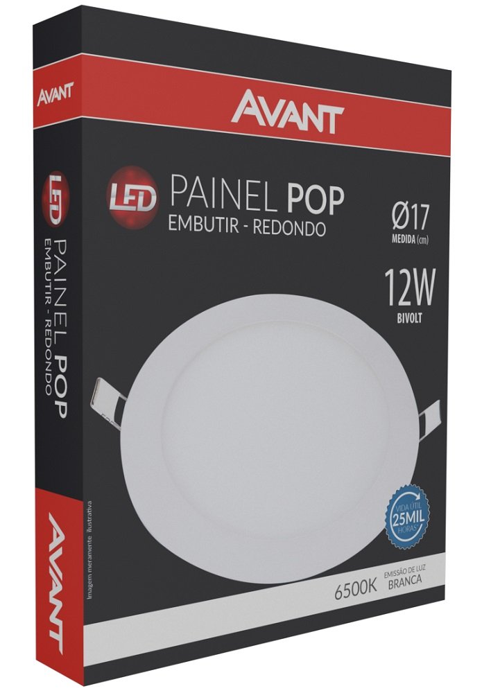 Painel Plafon LED Pop Redondo Embutir 6500k Branco Bivolt 12W Avant