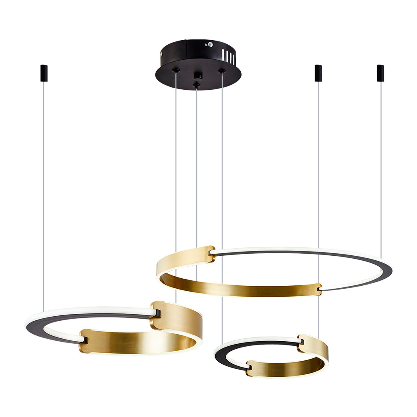 Lustre Pendente Nordecor Uoli Ani 2576 3 Módulos Preto e Ouro Fosco Led