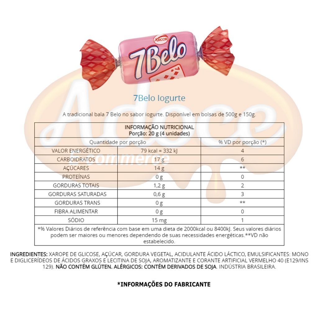 Bala Mastigável 7 Belo Arcor Iogurte 500g