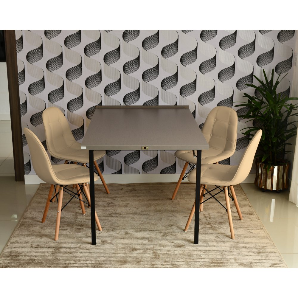 Conjunto de Mesa Dobrável Retrátil 1 40 Volpi 4 Cadeiras Botonê Nude