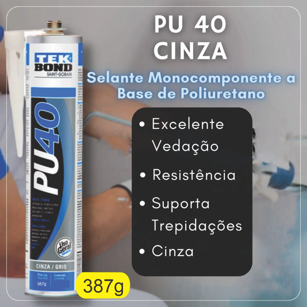 Adesivo Selante Pu 40 387gr Cinza Tek Bond Pu 40 Fix