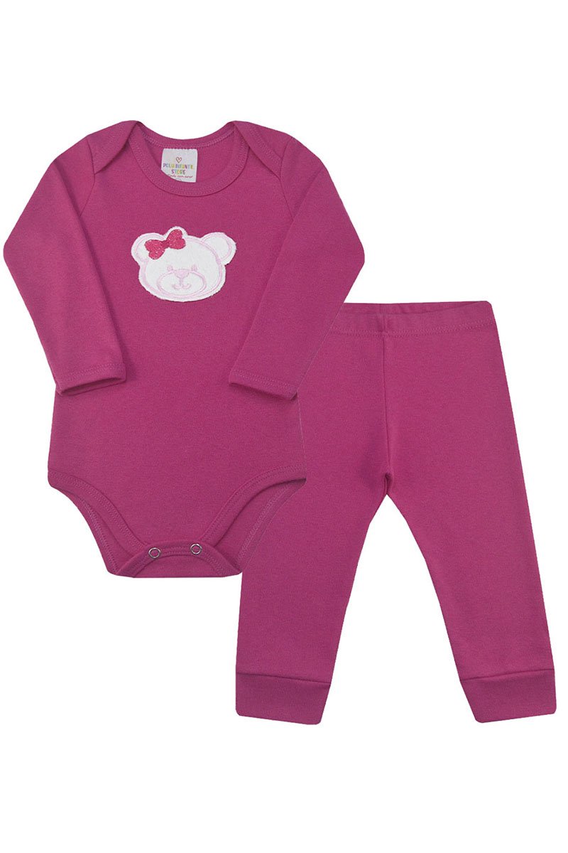 Conjunto Body Beb Menina Ursinha Rosa Pink