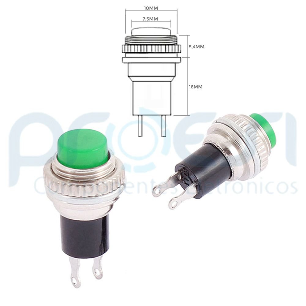 DS 314 Chave Push Button NA 2T Sem Trava Verde