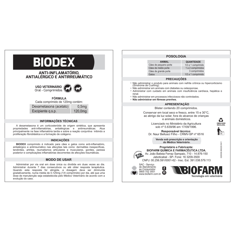 Biodex Anti inflamatório Antialérgico Dermatite 20comp