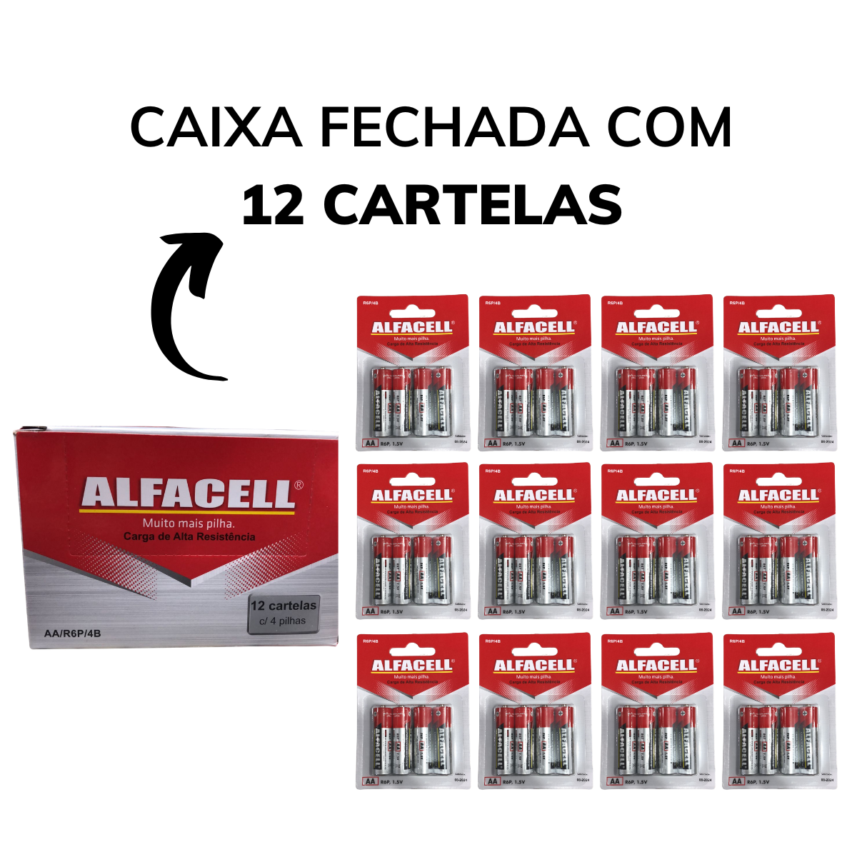 Pilha Palito Aa 2a R06p 1 5v Alfacell Kit 12 Cartelas C 4 Unidades