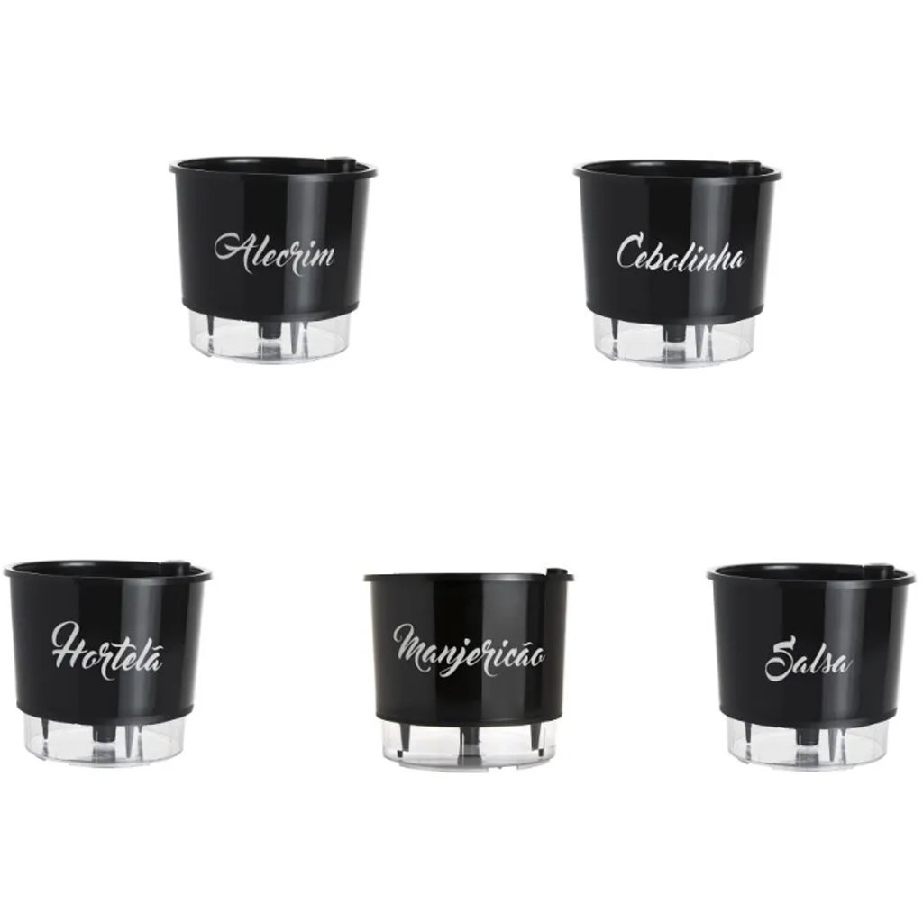 Kit 5 Vasos Autoirrigáveis Raiz Vasos Coleção Gourmet 16x14 Médio Preto