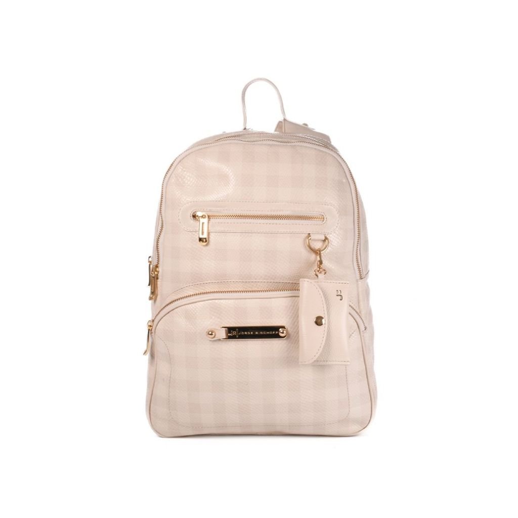 Mochila Grande Xadrez Off White Brulée Nude Sand Couro Off White