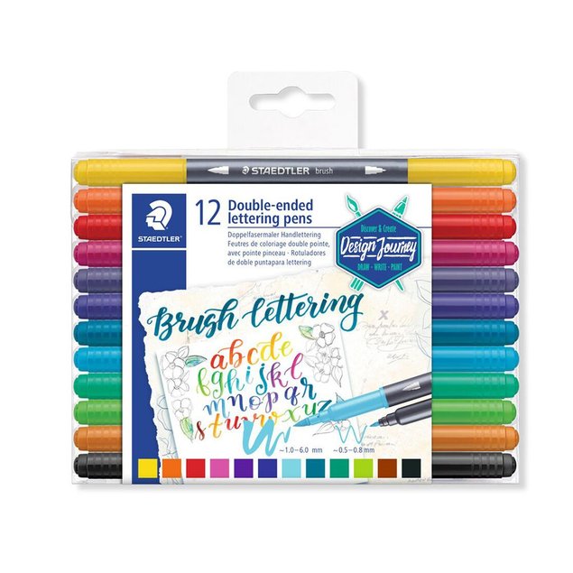 estojo brushpen staedtler ponta dupla com 12 cores