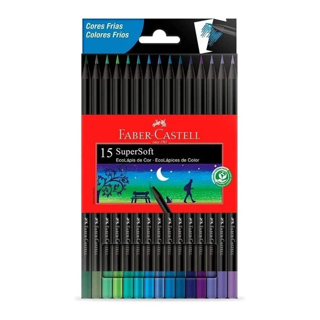 lapis de cor faber castell supersoft cores frias com 15 cores