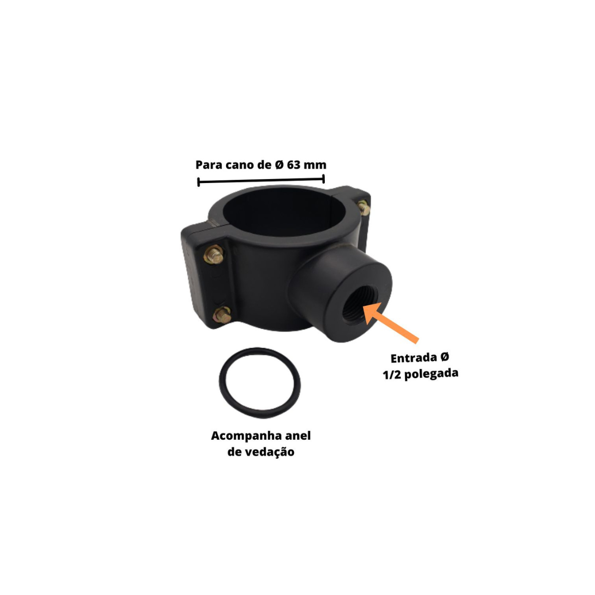 Abraçadeira para Cano 60 mm Rosca 1/2 pol Parafuso