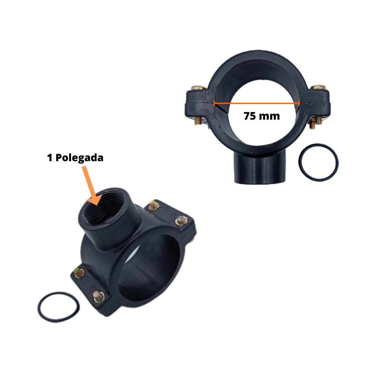 Abraçadeira para Cano 75mm Rosca 1" (Parafuso)