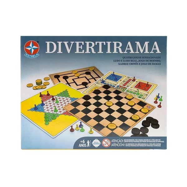 Jogo Divertirama Ludo Dama Xadrez Moinho 4 Em 1 Estrela