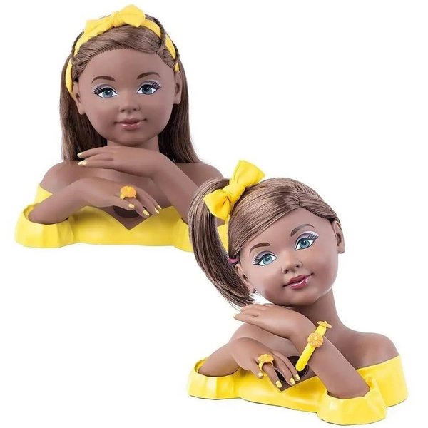 Boneca Negra Para Pentear Maquiar Busto Com Acessorios Pente