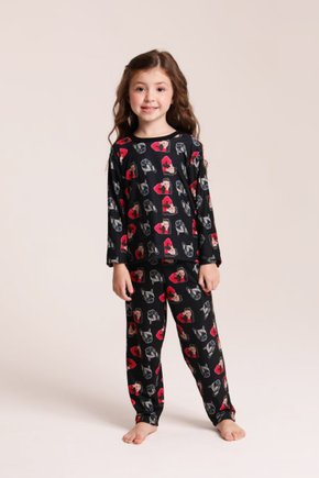 06 pijama infantil longo e roupa pet personalizado preto