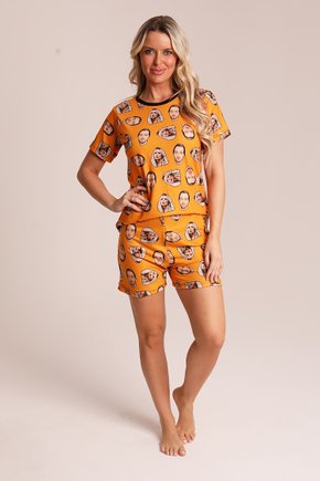 13 pijama casal personalizado com foto curto laranja