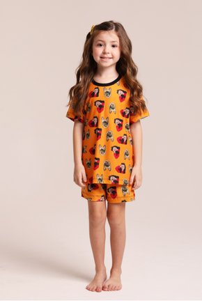 27 pijama casal personalizado com foto curto laranja