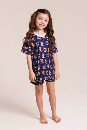 01 pijama personalizado infantil curto azul marinho