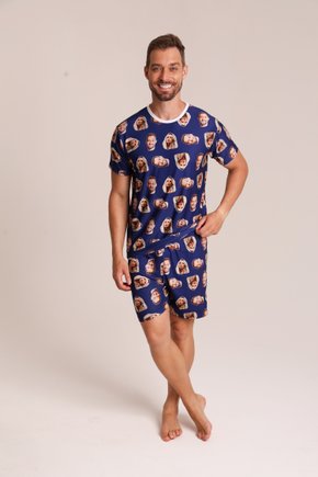02 pijama personalizado masculino curto azul marinho