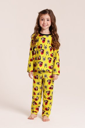 44 pijama personalizado feminino longo amarelo