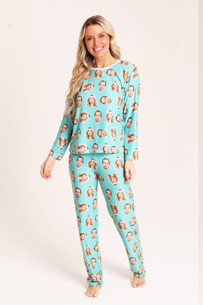 01 pijama personalizado feminino inverno turquesa
