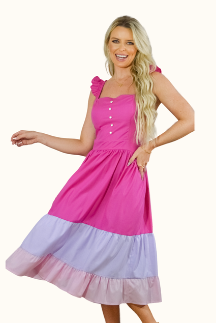 2023 New Doce Primeiro Amor Suave Vestido Midi para Mulher Pink