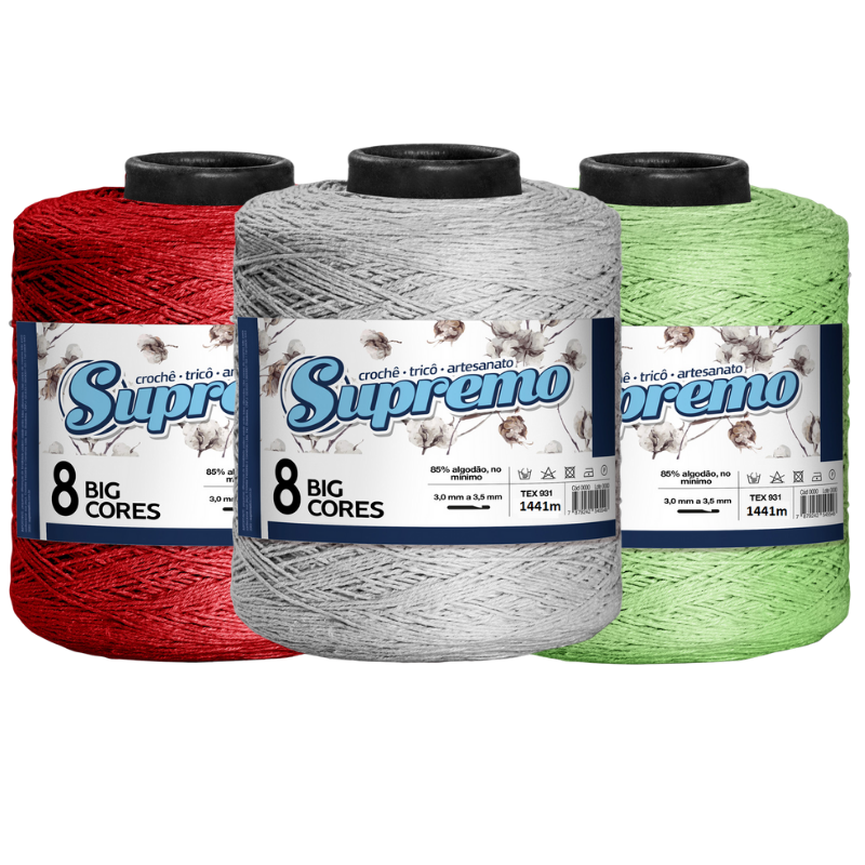 Barbante Big Cores 1,8 Kg N°8 - Supremo Fios Barbante Big Cores 1,8 Kg N°8 - Supremo Fios
