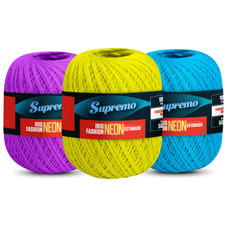 Novelo Iris Fashion 100% Algodão Neon Estonado - Supremo Fios Novelo Iris Fashion 100% Algodão Neon Estonado - Supremo Fios