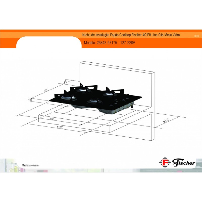 Fogão Cooktop Fischer 4 Bocas Fit Line