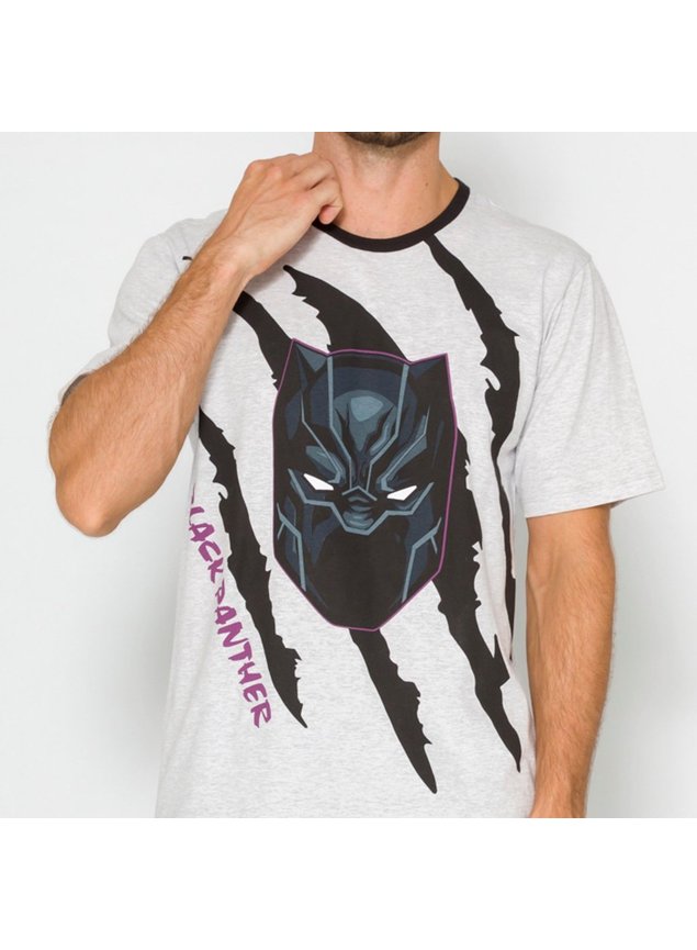 Camiseta Infantil Marvel Manga Curta Pantera Negra Mescla Cinza