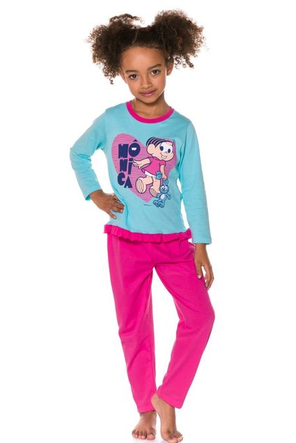 Pijama Infantil Mônica Azul E Rosa Coleção Mãe E Filha 8577