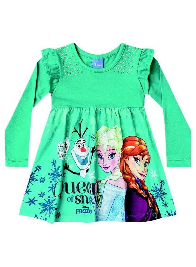analogy Massage Lyricist Vestido Elsa, Anna e Olaf - Disney Frozen - Brandili - Verde