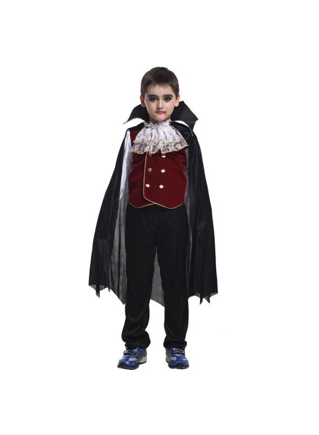 Fantasia de Halloween Infantil Menino Vampiro Curto c/ Capa e Dentadura