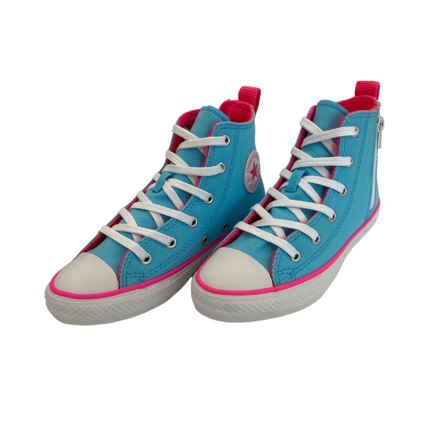 Tênis Infantil Feminino All Star Converse Chuck Taylor com Zíper - Azul  claro/rosa chique/branco - CK09090002