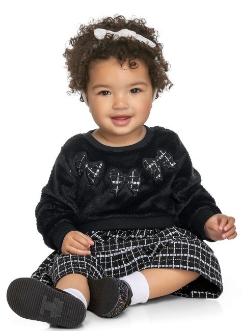 Vestido Xadrez Preto Branco Infantil Collie - Vestido Infantil