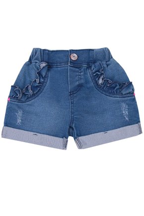 Short Jeans Comfort Com Detalhes De Babados Infantil Feminino