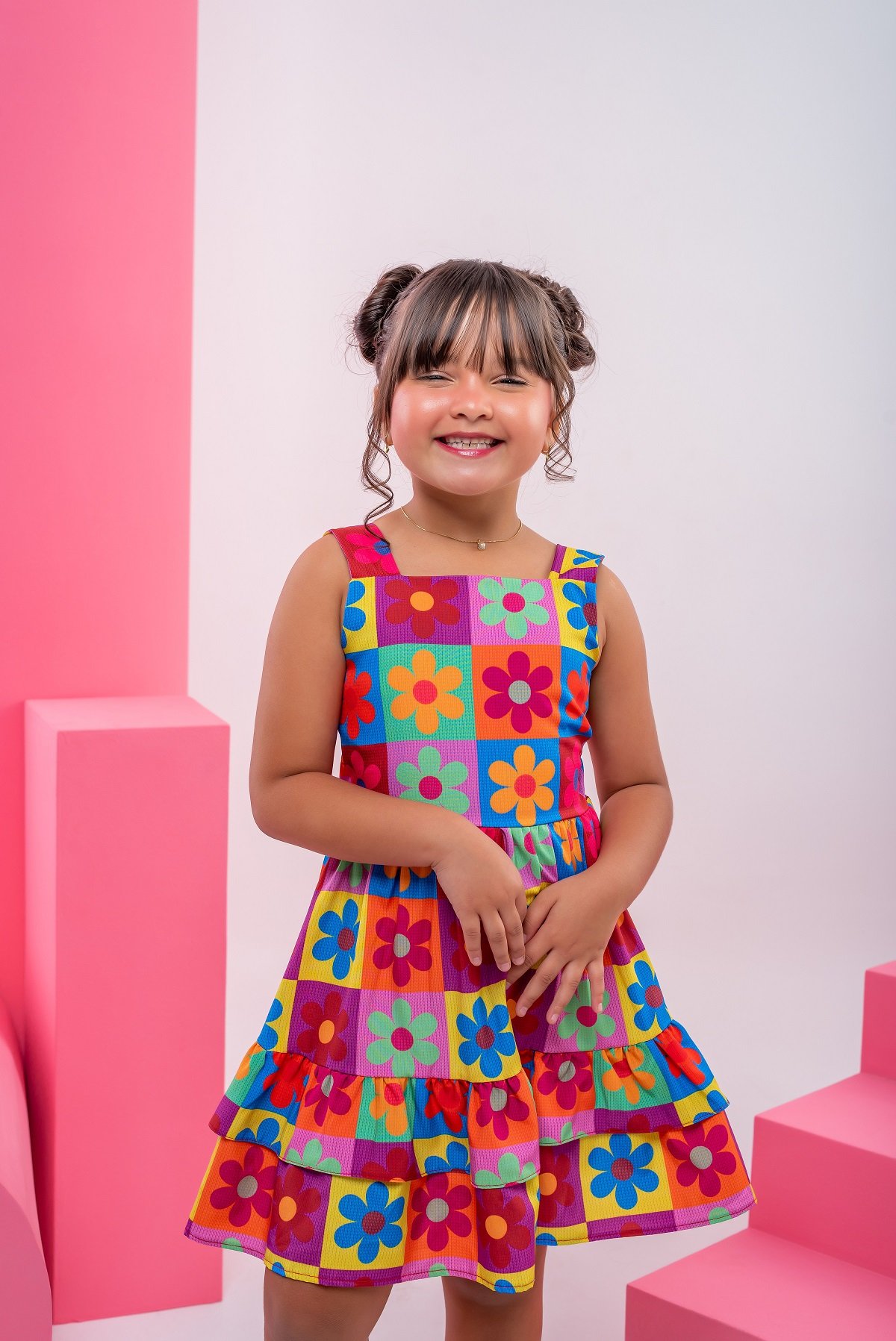 Vestido Infantil Menina Estampa Floral com Babados Bonekinhas - Anya Kids