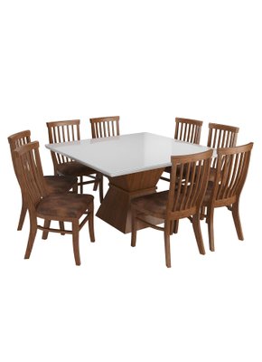 Conjunto Sala de jantar mesa Cronos off white em mdf 8 Cadeira