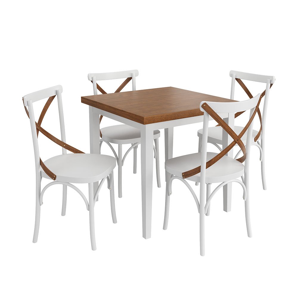 Conjunto Sala de Jantar e Cozinha Com 4 Cadeiras Madeira Maciça Branco