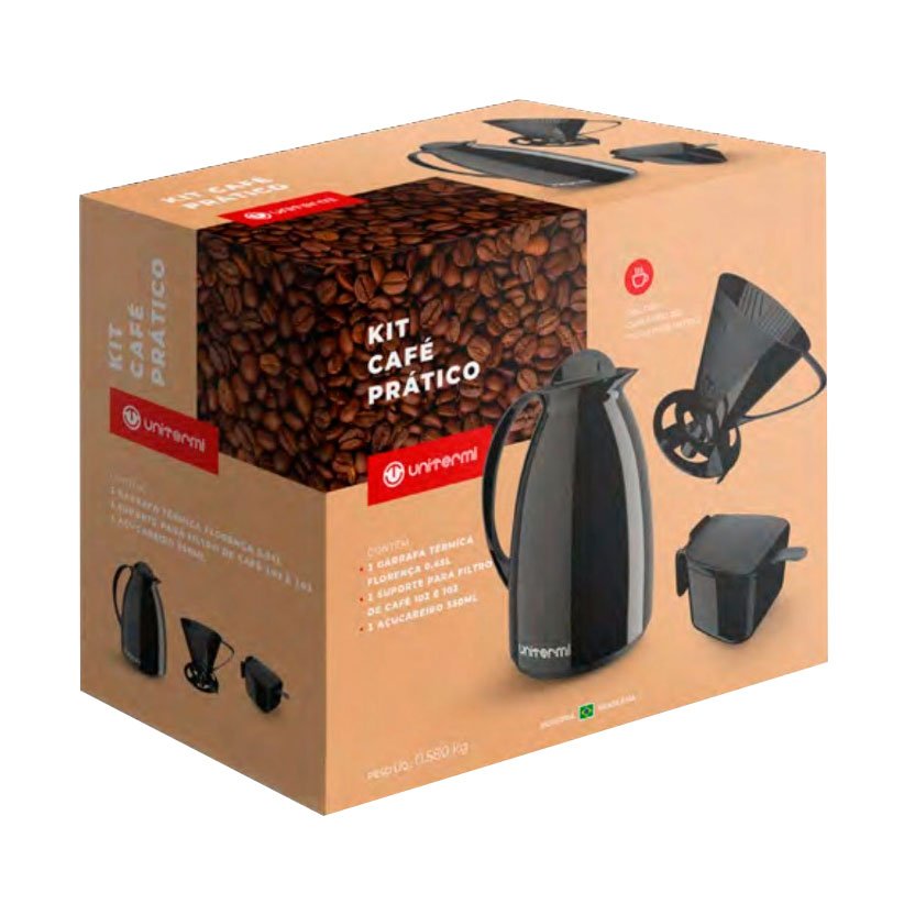 Kit Café Prático 3 Peças Garrafa + Filtro + Açucareiro Unitermi